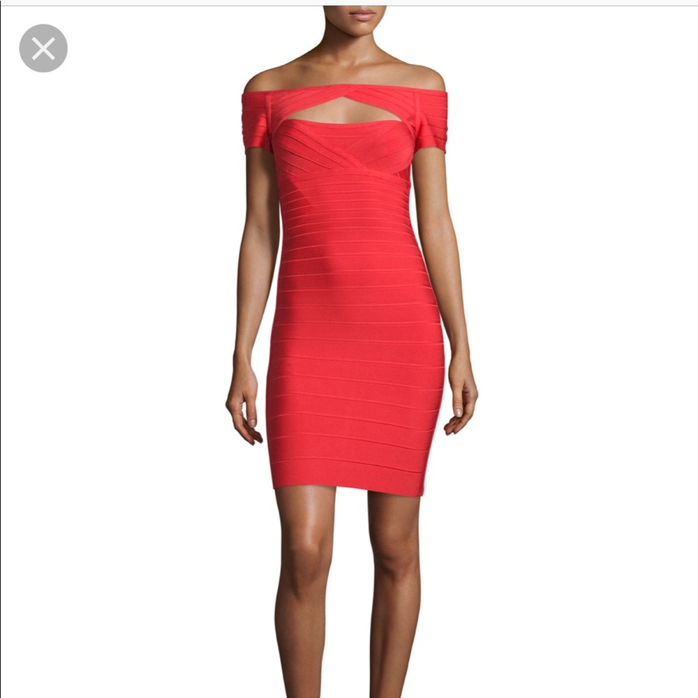 Herve Leger Off the Shoulder Cutout Dress
